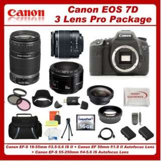  Canon EOS 7D DSLR Camera with 3 Canon Lens Pro Pack 