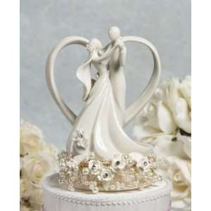 Vintage Rose Pearl and Heart Wedding Cake Topper  Kitchen 