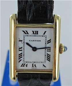   18KT YELLOW GOLD CARTIER TANK WINDING WATCH W/ LEATHER BAND  