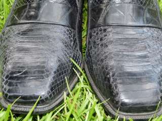 Vtg STACY ADAMS Shoes 10 M SNAKE SKIN Loafers BLACK  