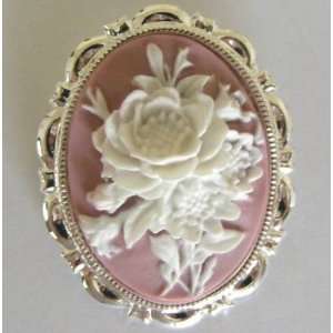  Jewelry, Cameo Pin White Rose Cameo on Rose Base, Silver 
