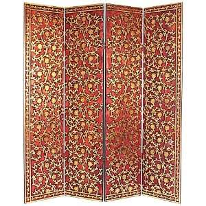  Red and Gold Leaf Hand Painted Four Panel Screen