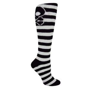  Sock Source Skater Skull Knee high Black and White Striped Crossfit 