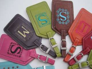 Set of 2 Leather Luggage Tags Custom Embroidered with Initial(s) & Opt 