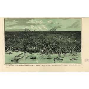 com Historic Panoramic Map Birds eye view  showing about three miles 