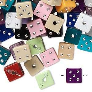   Mixed Acrylic Plastic 8mm Playing Dice Beads With Silver Dots  