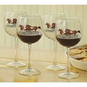  Wild Wings Horses Wine Glasses Set of 4