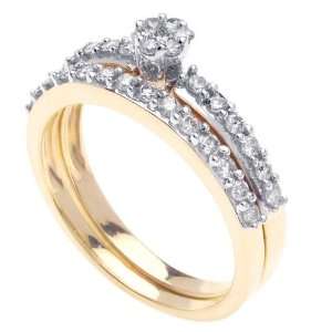  14K Yellow Gold Round Diamond Soldered Bridal Set (0.50 ct): Jewelry