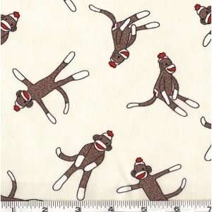  45 Wide Funky Monkey Sock Monkeys Cream Fabric By The 