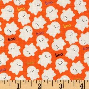  44 Wide Trick & Treat Ghosts Orange Fabric By The Yard 