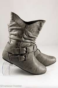 Fashion Faux Leather Slouchy Buckle Ankle Boots R66G  