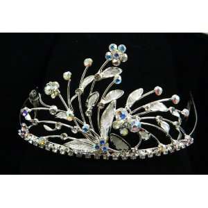  Crystal Hair Tiara With Silvery Leaves V2 Beauty