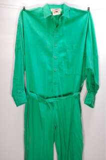 VTG 70s   Gene Ewing BIS BIS   Billowy Green Cotton Belted Jump Suit 
