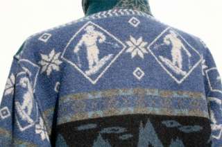   Winter Blanket Wool COAT Jacket SKIER REINDEER SNOWFLAKE LARGE  