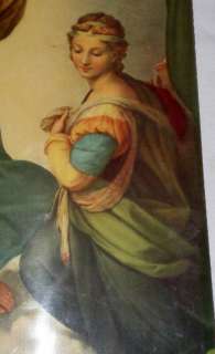 Vintage Art Wall Picture Sistine Madonna Rafael Wooden  