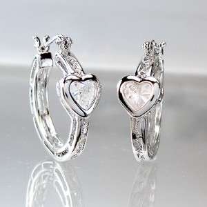 Heart Simulate Diamonds Wht Gold gp Hoop Earrings E907#  