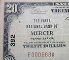 1929 $20 NATIONAL BANK NOTE ★ 1ST NTL BANK of MERCER ★ PA 392 