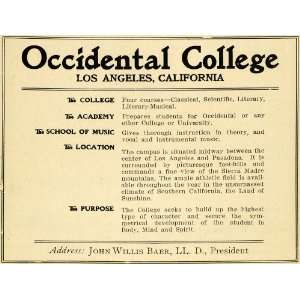  1907 Ad Occidental College Los Angeles John Willis Baer 