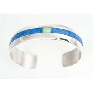  Navajo Silver Inlay Denim Lapis Lab Opal Bracelet By 