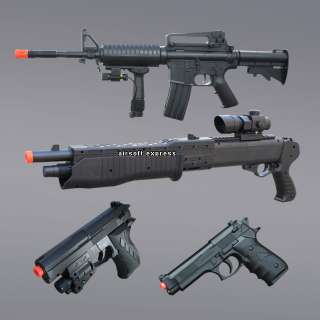   4X AIRSOFT GUNS M16 AIR SOFT SHOTGUN RIFLE PISTOLS HAND GUN W 1000 BB
