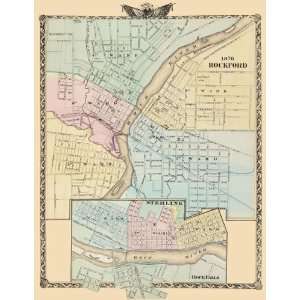  ROCKFORD, STERLING, & ROCK FALLS ILLINOIS (IL) MAP 1876 