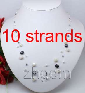 10 strand 3 row white black shining star pearl necklace  