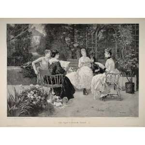  1895 Quartet Women Singing Garden Kaulbach Engraving 