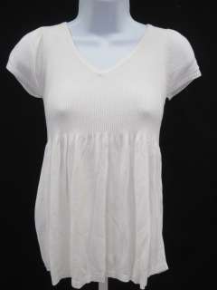 MAX STUDIO White Ribbed Knit Short Sleeve Blouse Top XS  