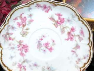   FRANCE PINK FLORAL Haviland & Co DOUBLE GOLD Tea Cup and Saucer  