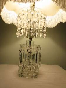 vintage crystal lamp with embossed shade  