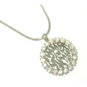  Shema Israel Round Pendant & Zircons Kabbalah Necklace 