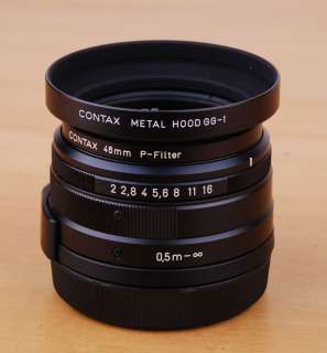 New* Contax Zeiss Planar T* 35mm f/2 black set w/hood+filter fit G1 