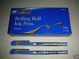 12 Value Plus Rolling Ball Ink Pens   Fine Point  Blue  
