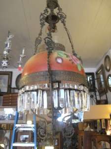Fine Antique Victorian Large Hanging Parlor Lamp Converted to Electric
