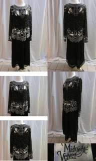 BEAUTIFUL MIDNIGHT VELVET SILVER SEQUINS BEADS EVE PARTY BLACK DRESS 