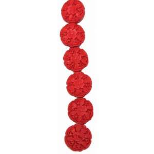  Bead Collection 40444 Cinnibar Craved Red Flat Beads, 6 