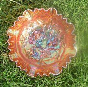 GLASS BOWL Imperial Open Rose Marigold Crimped  