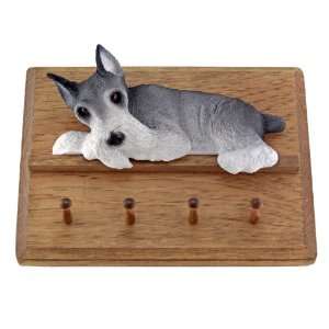   Dog Salt/Pepper Cropped Ears Leash Holder Wood Plaque