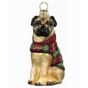  Blown Glass Pug in Tartan Coat Ornament: Home & Kitchen