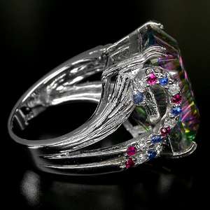 FANTASTIC TOP AAA MYSTIC TOPAZ,SAPPHIRE,RUBY 925 SILVER RING  