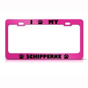  Schipperke Dog Pink Animal Metal License Plate Frame Tag 