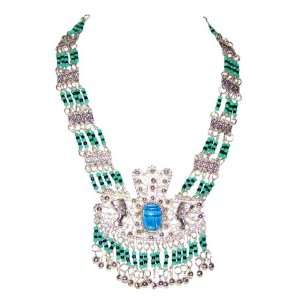    Handmade Green Beaded Pendant Necklace, Royal Scarab Jewelry