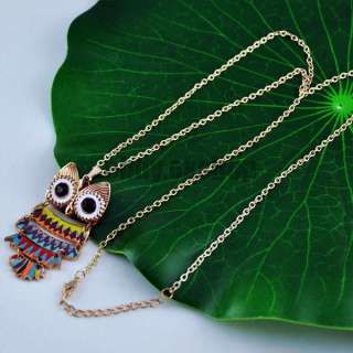 Cute Retro Owl Sweater Chain Necklace Colour Funny Gold  