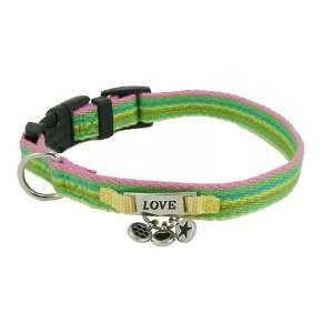   Charming Stripes Green Cotton Dog Collar   9 to 12 in.: Pet Supplies