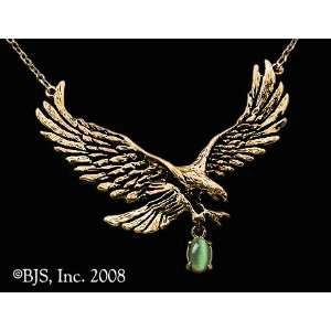   Gem, 14k Yellow Gold, Green set gemstone, Eagle Animal Jewelry, 14 k