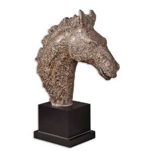 Uttermost 23 Inch Horse Head Sculpture Heavily & Light Mocha Brown w 