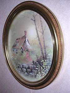 HOME INTERIOR RUSTIC HOUSE OVAL FRAMED PICTURE GREAT HOMCO  