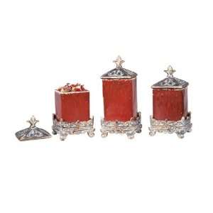   of 3 Vibrant Red Decorative Ceramic Fleur de Lis Boxes