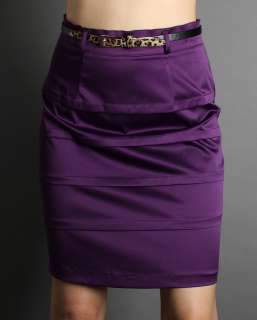 Tiered HIGH Waisted Satin Pencil Animal Belt Skirt 3CLR  