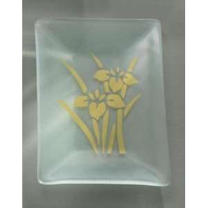 Nature Series Iris rectangular dish Handmade glass 7 3/4 x 5 1/2 